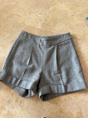 Alice + Olivia Gray Pleated High-Waist Wool Shorts